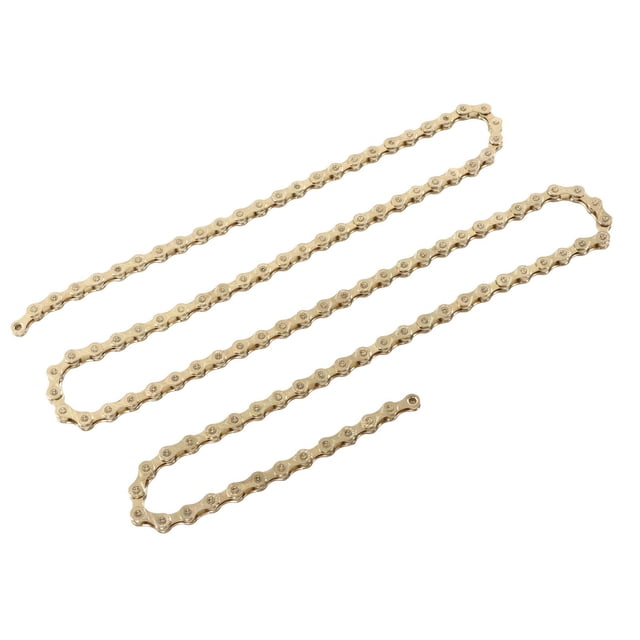 10 Speed Bike Chain, Manganese Steel Hollowed Flexible High Strength Gold Stable Bike Chain Replacement with Chain Connector for Outdoor Cycling