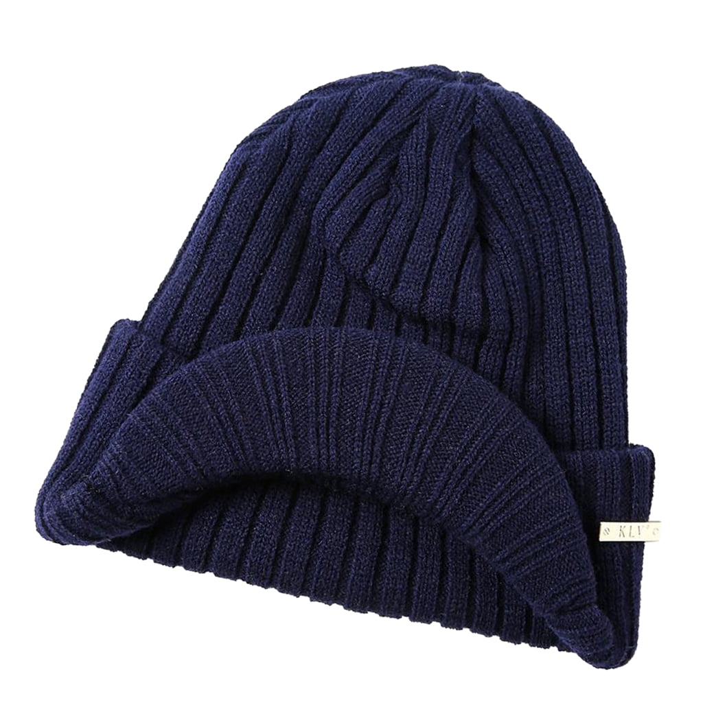 Bill Knit Slouchy Skull Hat Navy 
