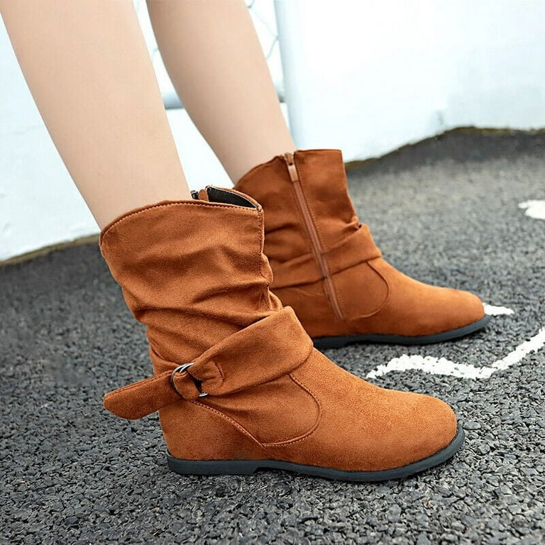 Ladies Women Faux Suede Wide Ankle Boots Casual Slouch Flat Boots Zip Shoes Size Walmart