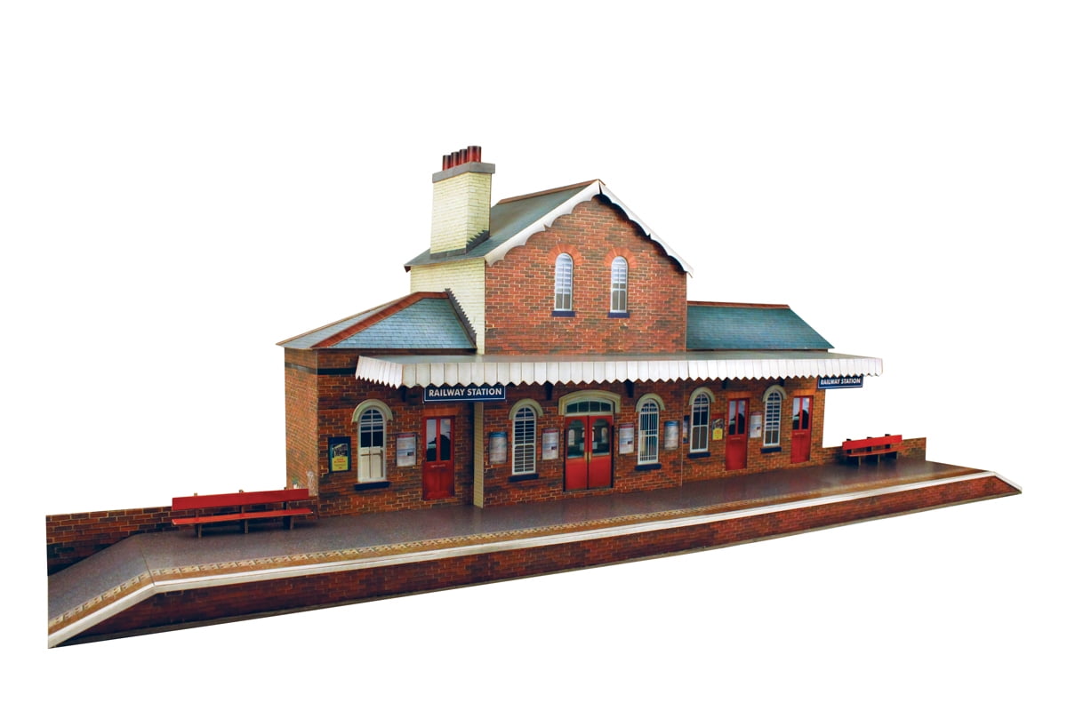The CityBuilder RAILROAD STATION Cardboard Model Making Kit (1:48) O Scale for Model Railroads and Cars