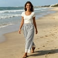 thumbnail image 6 of Elvqul High Waist Pants for Women Elastic Waist Flowy Trousers Palazzo Summer Fall Wide Leg Striped Pocket Womens Pants, 6 of 9