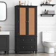 thumbnail image 4 of Homfa Bathroom Cabinet with Rattan Doors, Rattan Linen Storage Cabinet with 2 Drawers, Black, 4 of 7