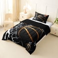 thumbnail image 3 of Castle Fairy Basketball Print Twin Comforter Sets 2pcs, Hoop Silhouette Pattern Bedding Set, Black Gold White,Black Reversible,1 Comforter and 1 Pillowcase, 3 of 6
