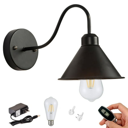 

Kiven 1-Light Battery Operated Iron Wall Lamp Vintage Black Rechargeable Wall Sconces E26 Socket Bulb Included(Warm White)Wire Cage Wall Light Fixture