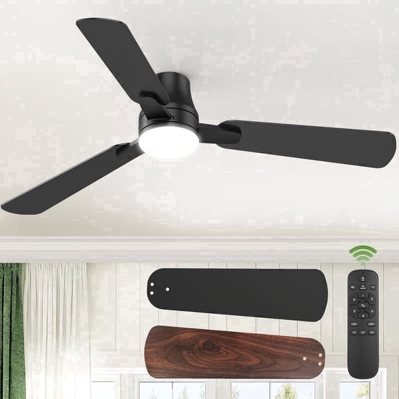 42" Modern Ceiling Fans with Light - 6 Speed, Remote Control, Reverse Airflow, LED Bulb, Flush Mount for Bedroom Living Room