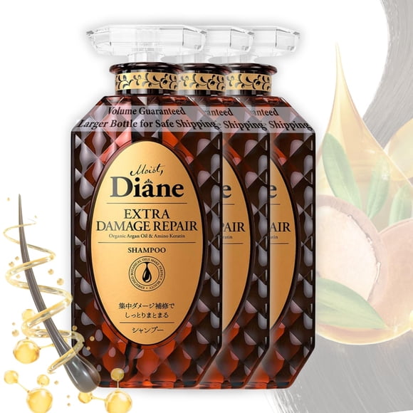 Champú húmedo de queratina Diane para cabello dañado y cabello tratado con color, mujeres y hombres, champú hidratante natural con aceite de argán orgánico, sin sulfato ni silicona, REPARACIÓN EXTRA D
