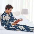 thumbnail image 4 of Mens Pajamas Set, Lilies Flowers Navy Blue Button Down Long Sleeve Loungewear Sleepwear Pjs sets for Men, 4 of 5