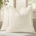 thumbnail image 1 of Chenchen Spring Corduroy Cream White Euro Sham Throw Pillow Covers 24x24 Set of 2 Decorative Soft Boho Farmhouse Couch Pillow Covers for Living Room Bed Sofa Broadside Striped Pillow Cases, 1 of 1