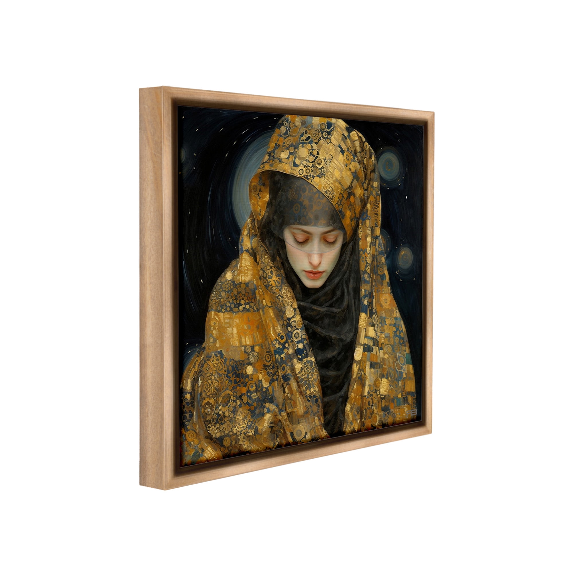 Stupell Industries Astral Geometric Portrait Abstract Painting Brown Floater Framed Canvas Art Print Wall Art, 25 x 25