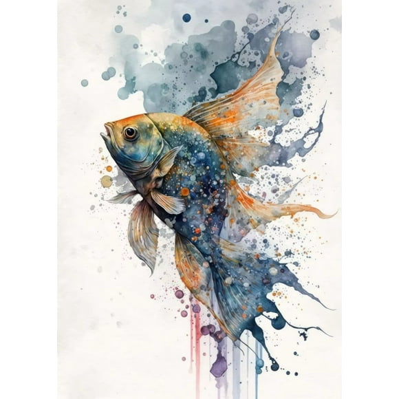 Watercolor Turtle Jellyfish Shark Octopus Fish Poster Canvas Painting Ocean Wall Art Picture for Living Room Home Decor Cuadros50 x 70 cm, frameless,SKU-05