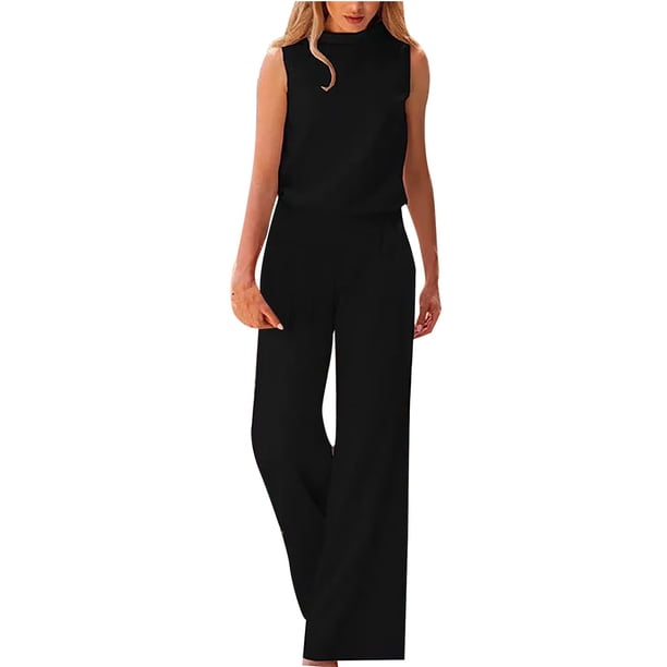 Gibobby Mono Corto Informal Mono suelto sin mangas de color sólido a la moda para mujer(Negro, XL)