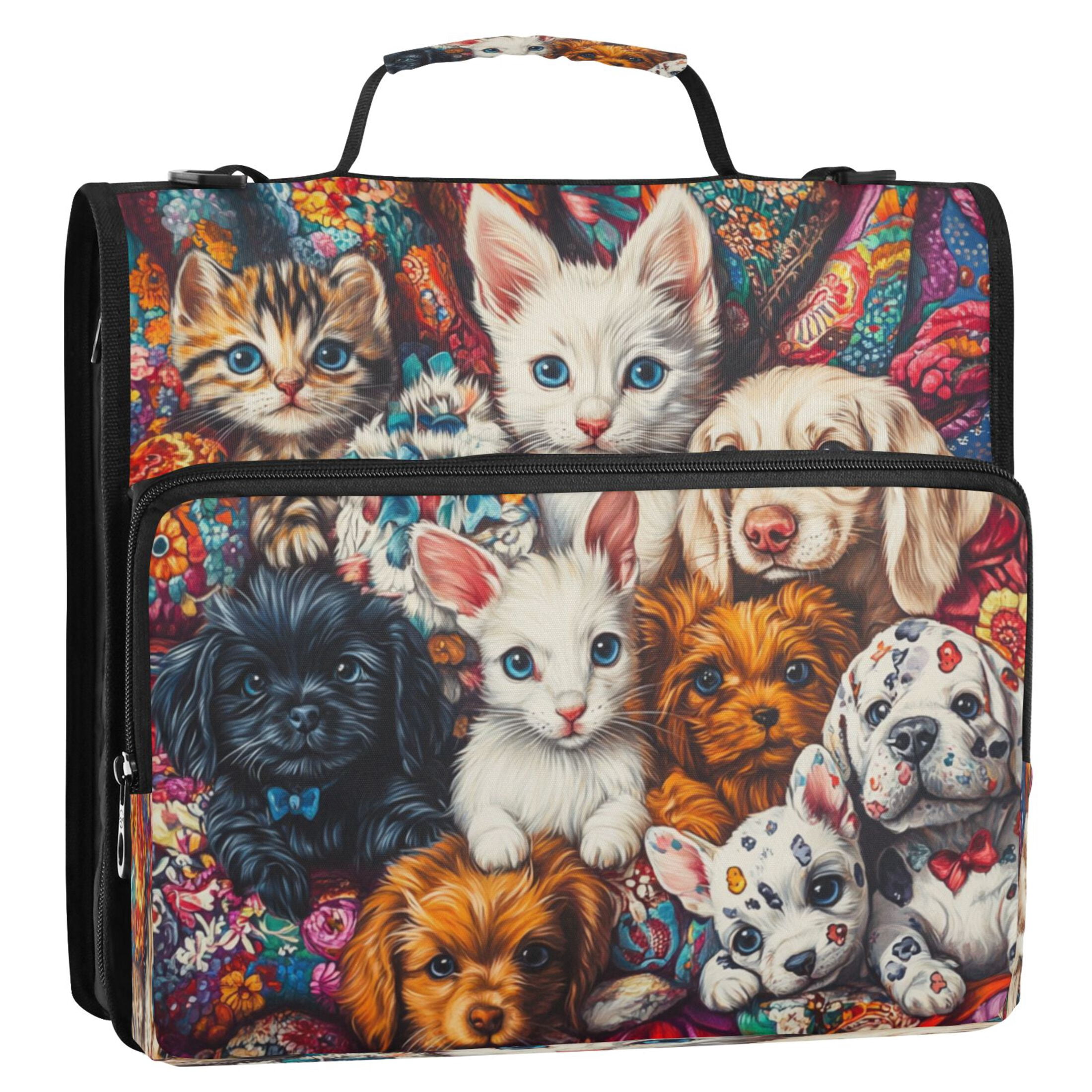 YAZAOO Zipper Binder trapper keeper Documents Organized Design Feline and Canine Friends Printed