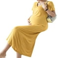 thumbnail image 4 of Robe Unie pour Femme Enceinte, Col en V, Manches Courtes, Robe Midi, Robe d'Été Décontractée de Maternité, 4 of 7