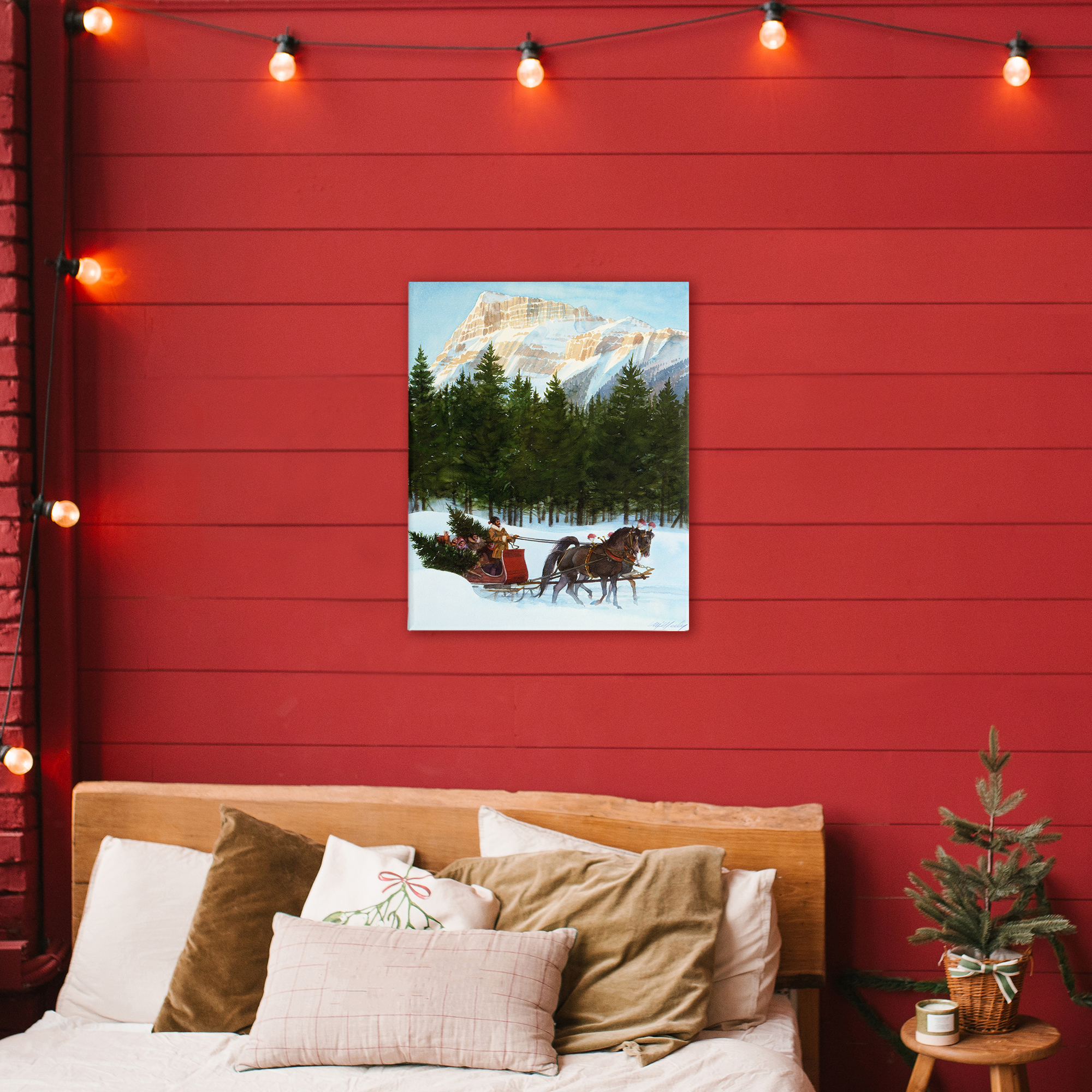 Sleigh Ride Carrying Trees Canvas Wall Art, design by Wind River Studios