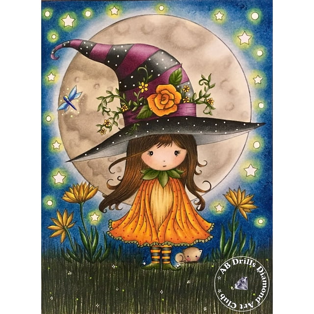 Bruja de Halloween 5D DIY AB taladros pintura de diamantes chica de dibujos animados fantasía calabaza punto de cruz bordado imagen mosaico decoración del hogar