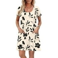 thumbnail image 5 of Xuniizn Womens Summer Dresses Floral Print Scoop Neck Short Sleeve Beach Boho Mini Sundress with Pockets Casual Soft Breathable Trendy Vintage Dress, S-2XL, 5 of 7