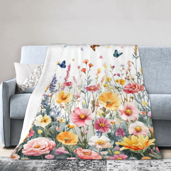 Spring Flower Blanket Botanical Floral Flannel Fleece Bed Blankets Cozy Fuzzy Plush Lightweight Blanket for Sofa Bed Couch 50x40