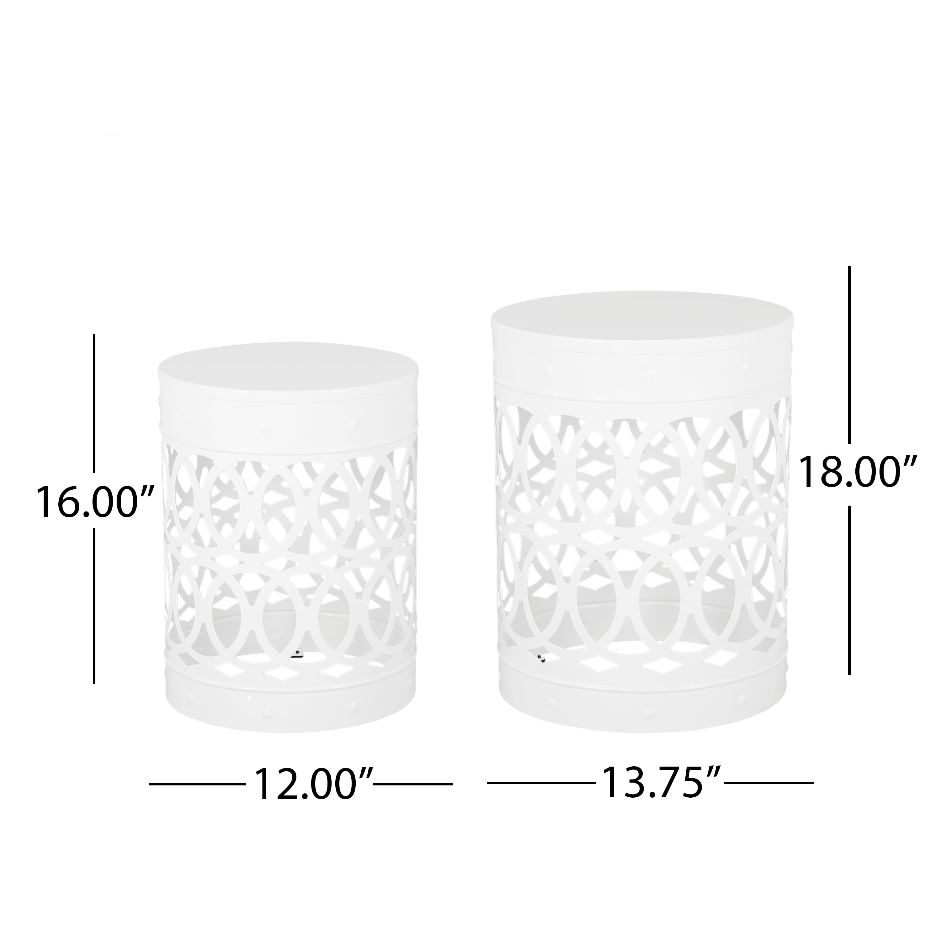 Mintazer Outdoor Side Table Set of 2, Modern Iron Cut PatioTable with Overlapping Circle Pattern, White