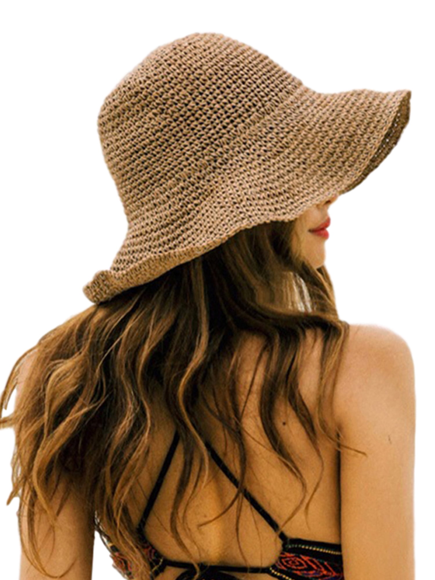 Women's Wide Brim Straw Hat Floppy Beach Sun Foldable Cap Summer Beach Hat Cap 
