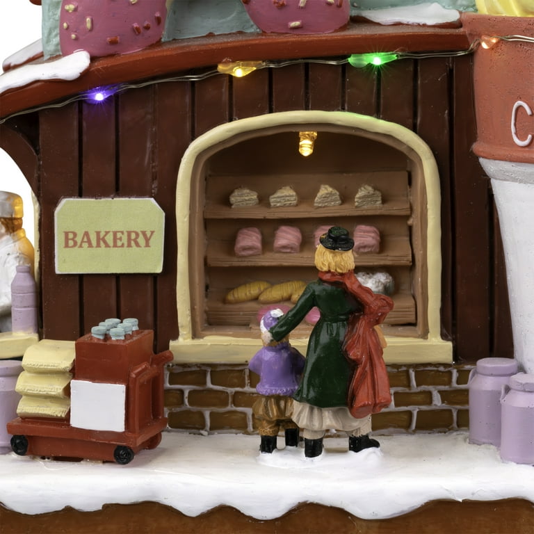 Moments In Time Christmas Village Cupcake Shop - LED Lights & Music, Battery Operated, 10.4"H X 9.5"W X 7.5"D