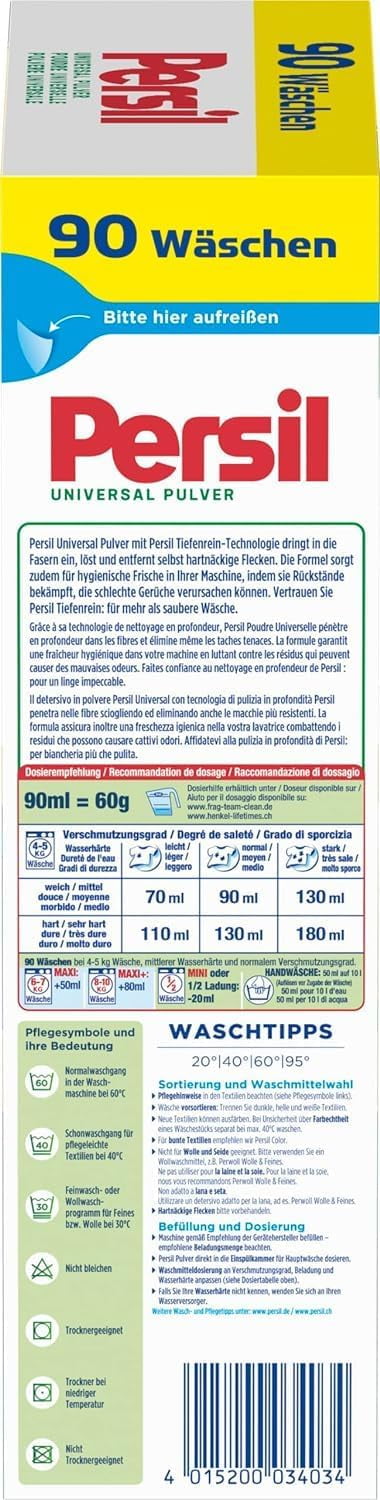 Persil Universal Detergent Powder (90 Loads | 11.9 lbs | 5.4 kg) - All-in-one Solution For Deep Clean Laundry And Freshness For The Machine