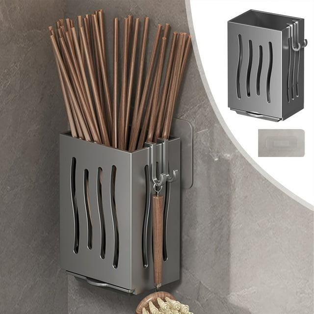 IBaodan Limited time offer Kitchen Utensil Wall Mounted Cutlery Racks Plastic Storage Box Chopstick Knives Draining Hooks Multifunctional Organizer Gifts