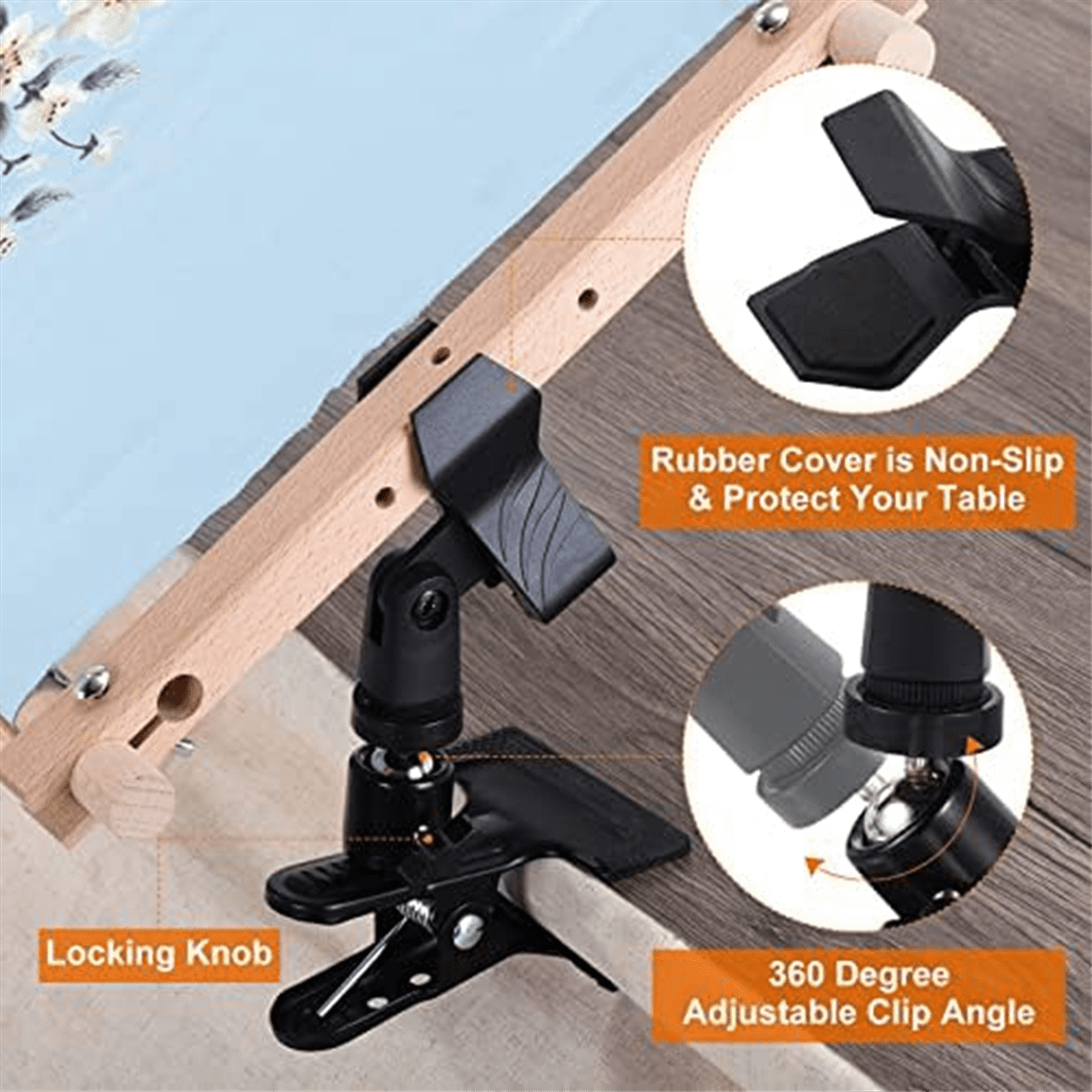 Embroidery Hoop Clip, 360° Swivel Adjustable Table Clip, Crossstitch Clip Opening Up to 4.03 cm, for Needle Sewing, 4PCS