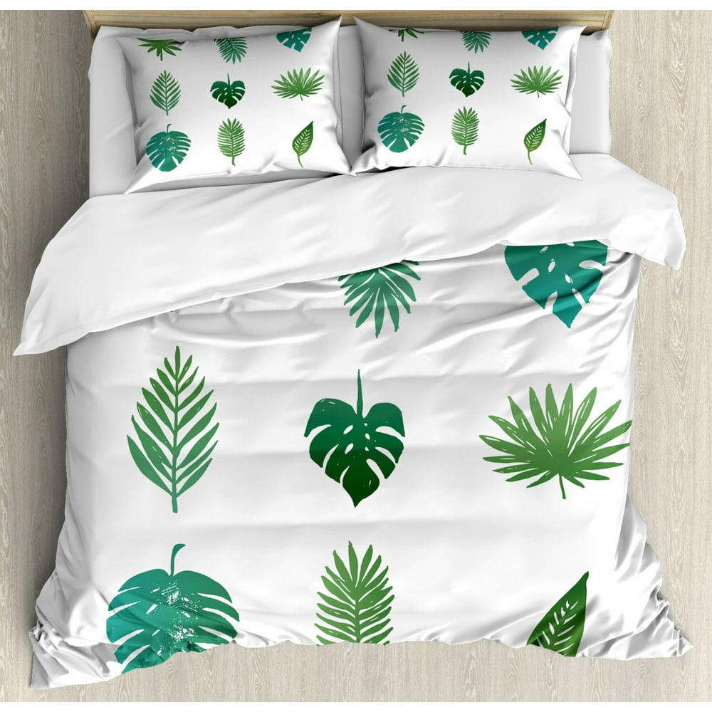Palm Tree Queen Size Duvet Cover Set, Tropical Paradise Island Nature