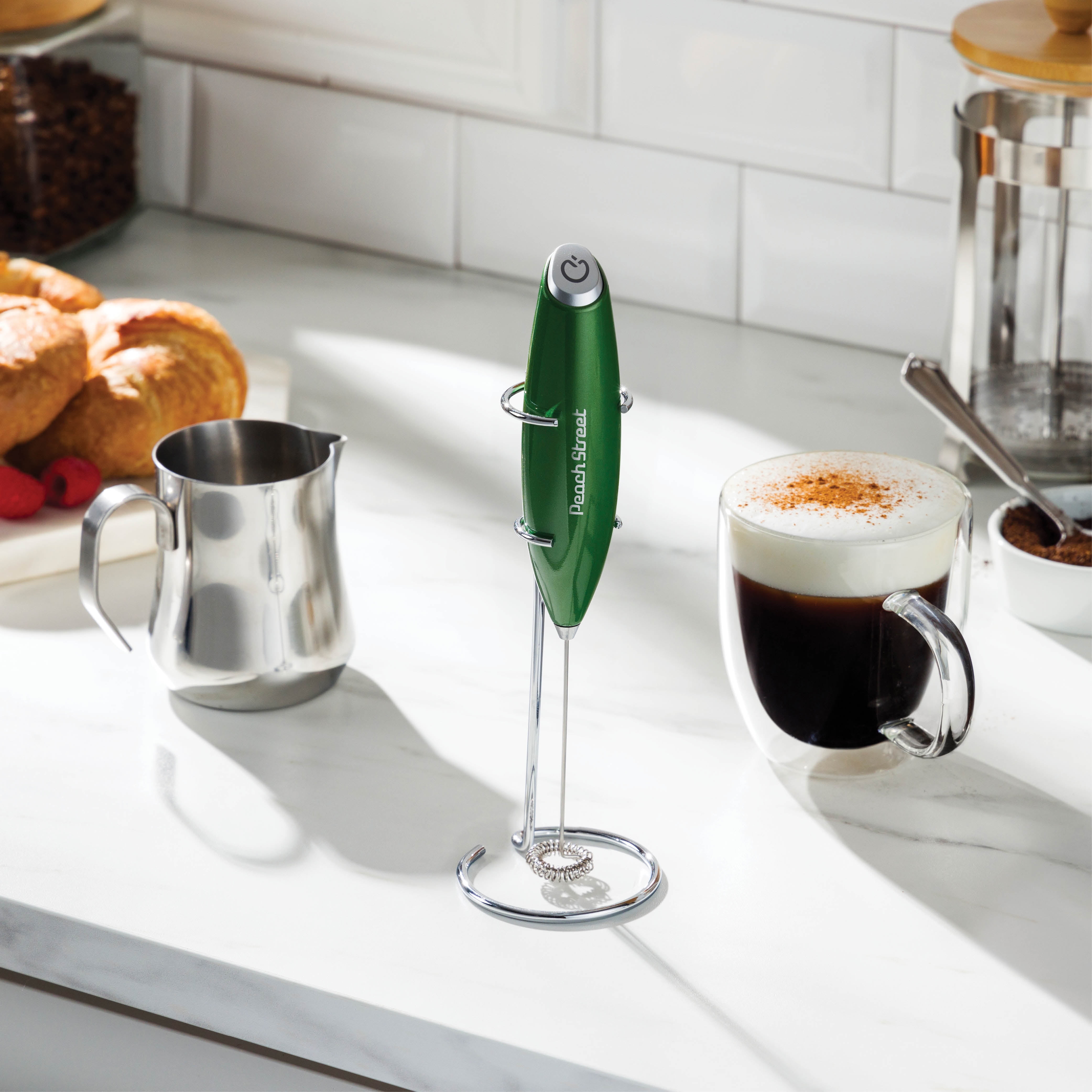 with Stand Handheld Whisk Drink Foamer Mini Blender Mixer for Coffee Frappe Matcha Espresso, Black