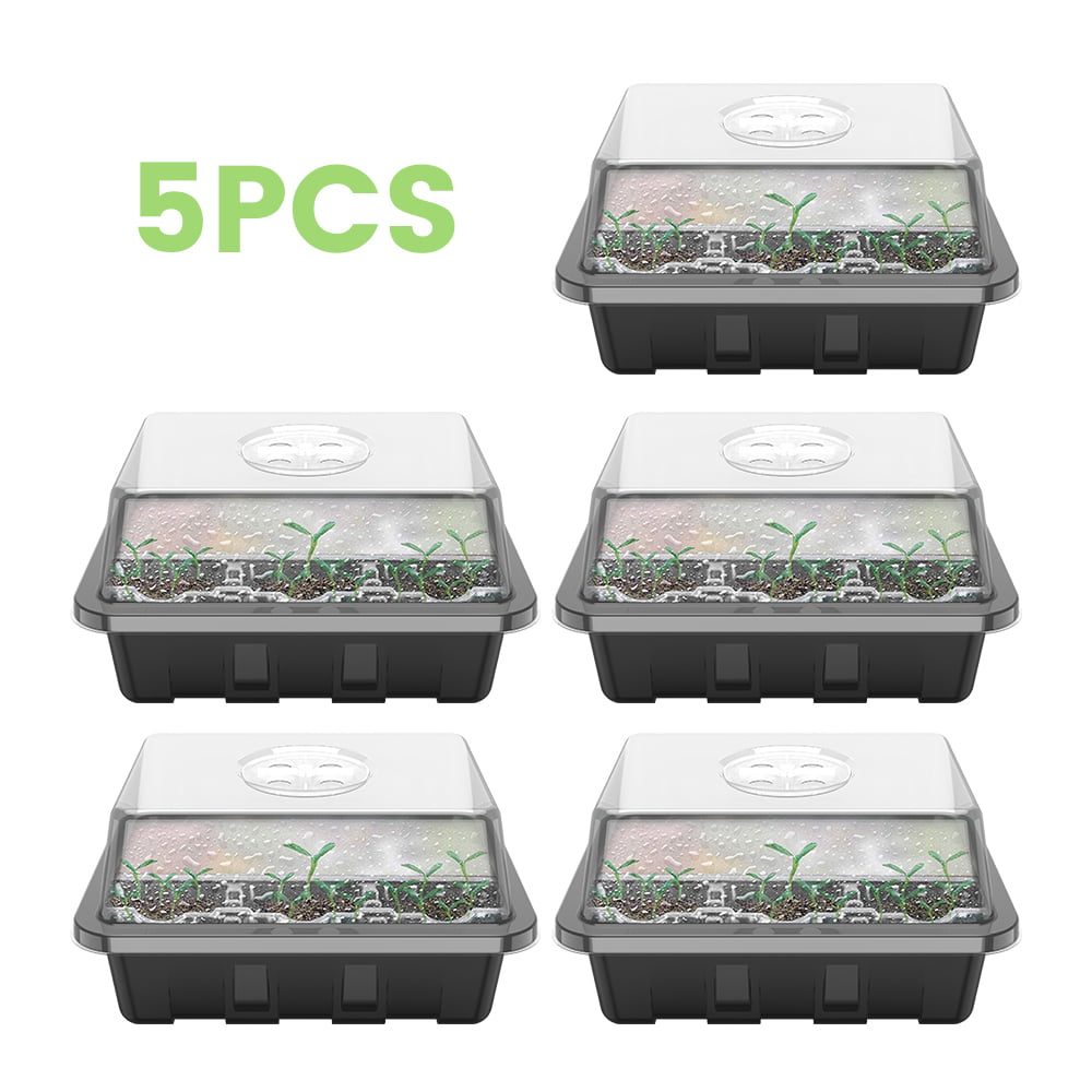 Seedling Tray,with Lid Indoor Grow Plant Pots Each 12 Cells Seedling Trays Reusable and Recyclable Mini Greenhouse for Greenhouse Plant Germination 10PCS