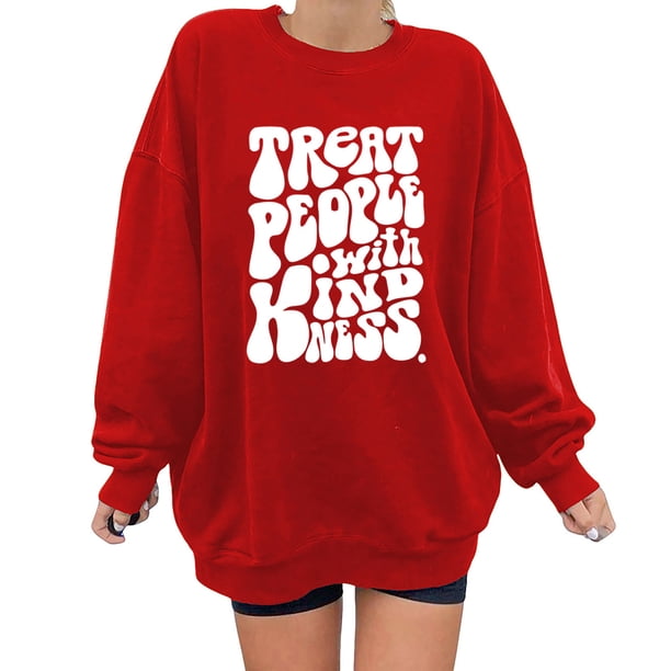 Gibobby Sudaderas para mujer Sudadera para mujer, sudaderas con capucha, estampado de letras coloridas, cuello redondo, manga larga, pulóver, Tops, blusas holgadas de tamaño i(Rojo, S)