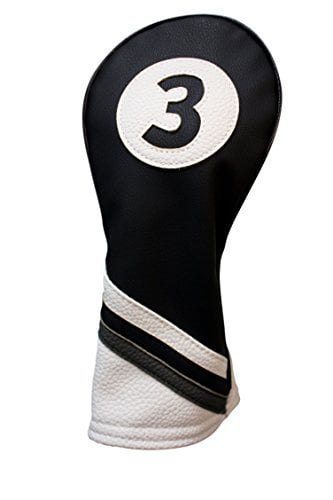 Majek golf Headcover Black and White Leather Style #3 Fairway Head cover Fits Fairway Wood clubs
