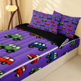 thumbnail image 2 of Erosebridal Cartoon Car Zipper Full Size Comforter Sets with Fitted Sheet and 2 Pillowcases, Automobile Zipper Bedding Set, Purple Blue, Black Reversible, 2 of 7