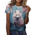 thumbnail image 3 of Watercolor Fox T-Shirt O Neck Retro Print Big Size T-Shirts Short Sleeve Tees Womens Pretty Design, 3 of 5