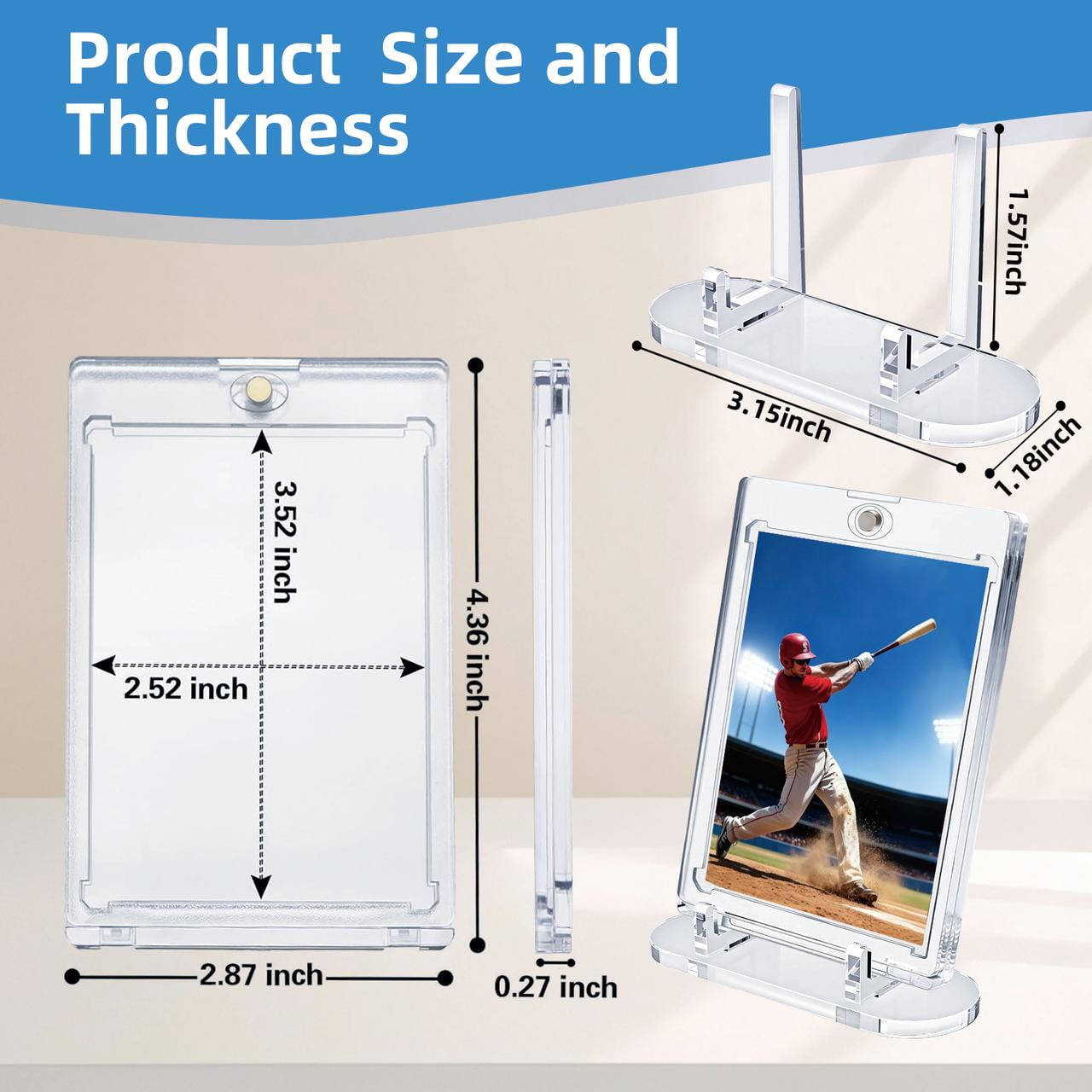 25 Pack 35pt Magnetic Card Holders with 5 Stands, Fits Standard 2.5 x 3.5 inch Cards