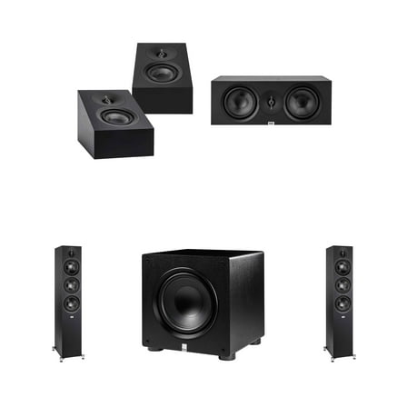 Elac DF63-BK - Debut 3.0 6.5" Floor Speaker - Black (Pair), ELAC DA43-BK Debut 3.0 - DA43-BK Atmos / On Wall speaker, Elac PS350 Subwoofer and Elac DC63 Center Channel