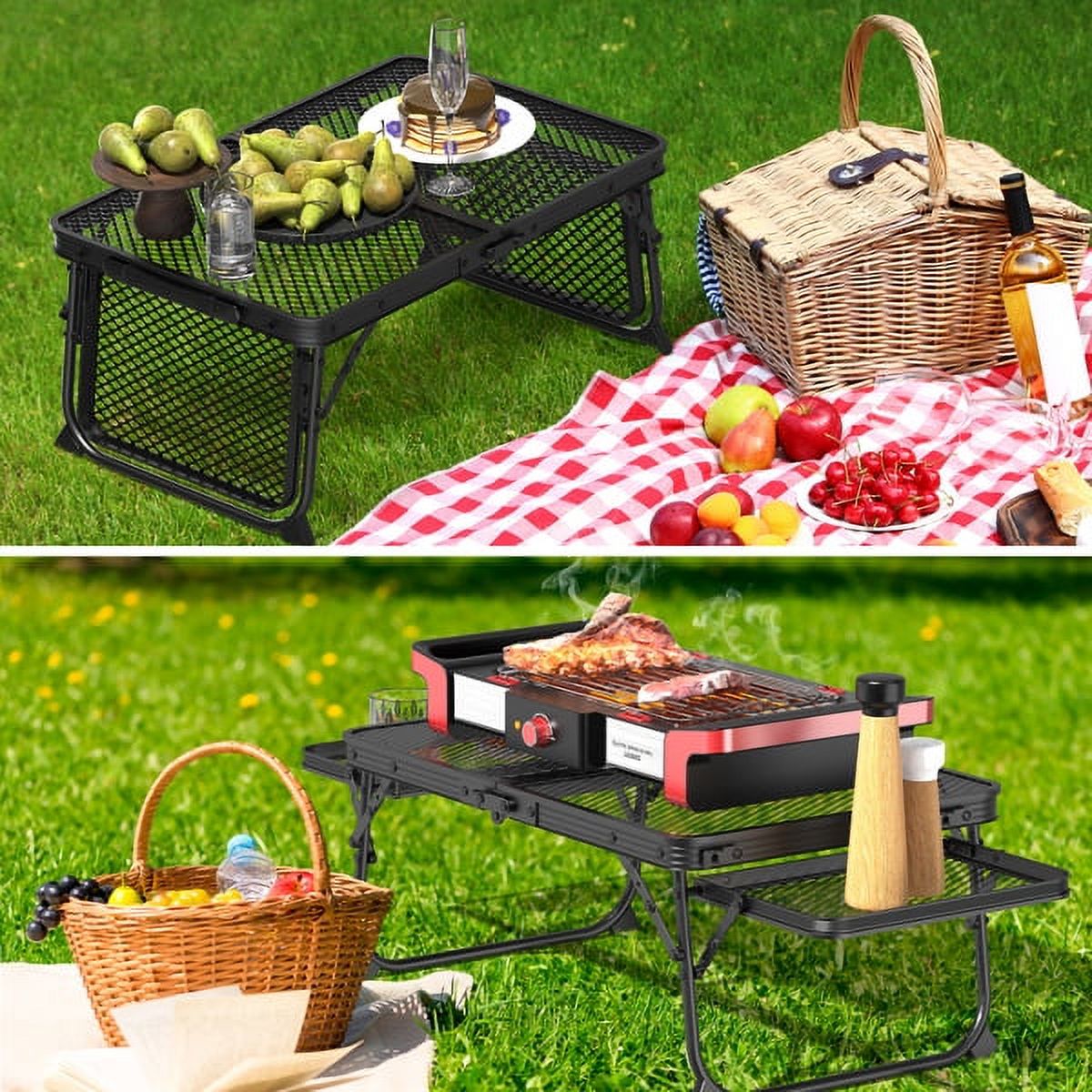 3ft Aluminum Folding Table with Wing Panels - Portable, Lightweight, Outdoor Camping Dining & Serving Table