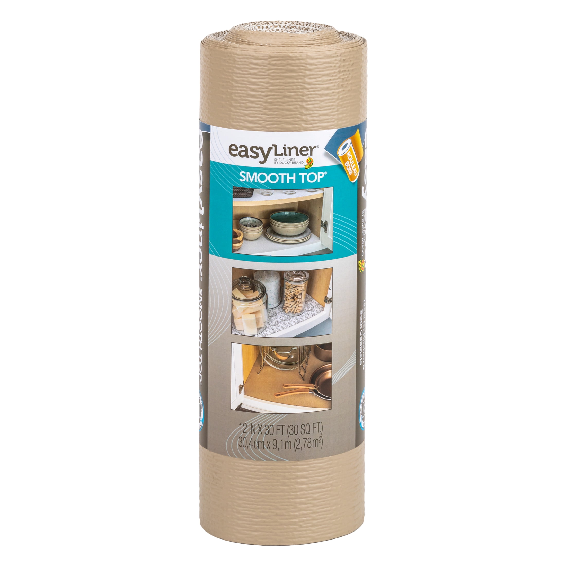 Duck® Brand Smooth Top EasyLiner Non-Adhesive Shelf And Drawer Liner, 20 x  6'/12 x 20, Taupe, Pack Of 2 Rolls
