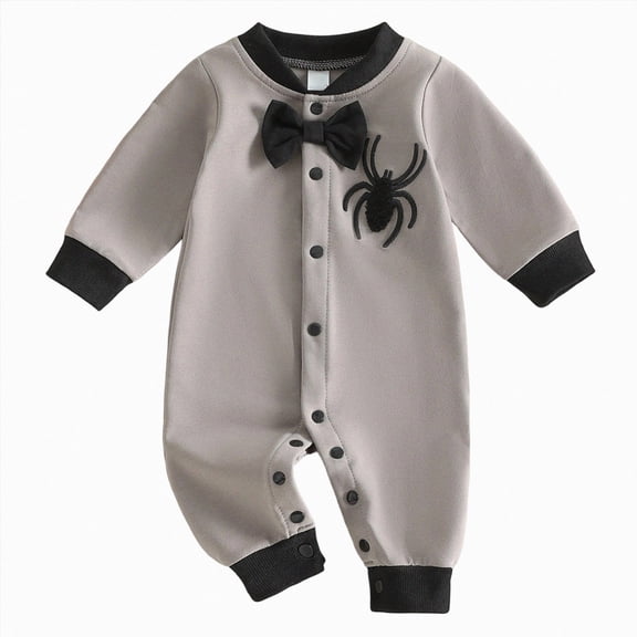 BOBOGOJP Newborn Baby Boy Halloween Outfit Mamas Little Boo Embroidery Romper Long Sleeve Ghost Bodysuit Jumpsuit 0-18M Grey for Size 12-18 Months