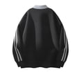 thumbnail image 4 of Stripe Splicing Design Lapel Sweater, Loose Casual Jacket Retro Fashion Sweatshirt for Street Style, Weekend Wear and Urban Fashion,Black,L, 4 of 4