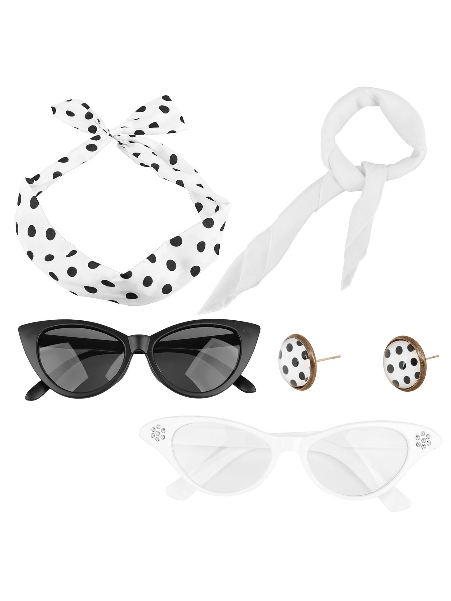 Spooktacular 50's Costume Accessories Set Scarf Eye Glasses Earrings - Walmart.com