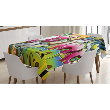 

Urban Graffiti Tablecloth Throwie Style Wall Graffiti of Bubble Letters Partially Overlapping Words Rectangular Table Cover for Dining Room Kitchen 52 X 70 Inches Multicolor by Ambesonne