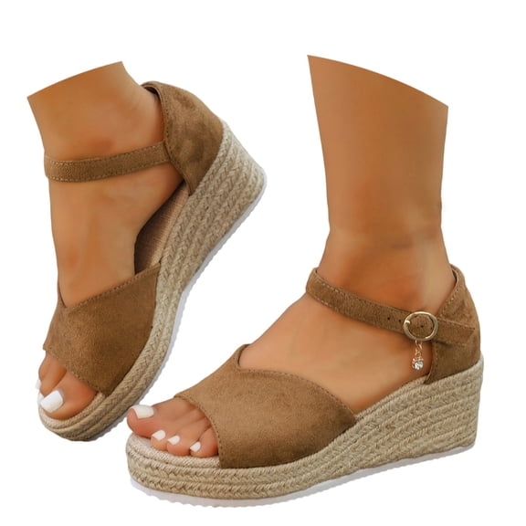 Woman Summer Sandals Open Toe Buckle Ankle Strap Espadrilles Platform Shoes for Casual