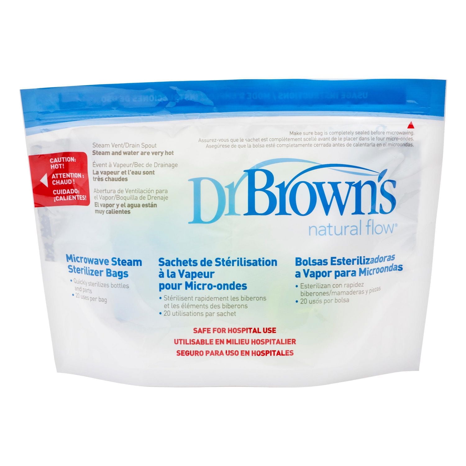 Dr. Brown's™ Microwave Steam Sterilizer Bags for Baby Bottles, Nipples, Bottle Parts, Pacifiers, Teethers and Breast Pump Parts - 5-Pack