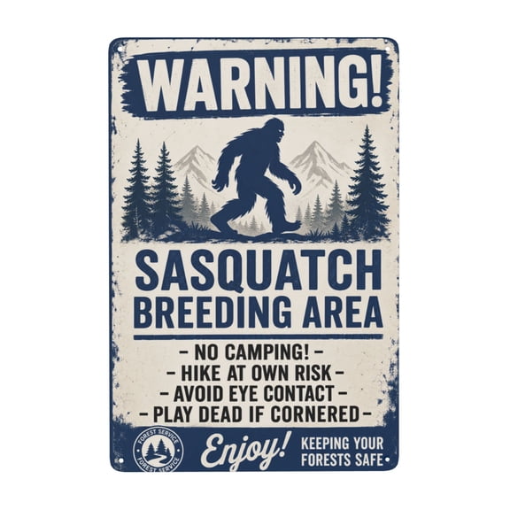 Funny Sasquatch Breeding Area Warning Metal Tin Sign For Garden And Yard Wall Decor 8x12 Inch
