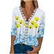 thumbnail image 1 of Tops de Mujer Elegantes Blusas Casuales Camisas de Encaje Estampado de Moda Tres Cuartos Seeves Cuello en V Odeerbi ODB168749, 1 of 8