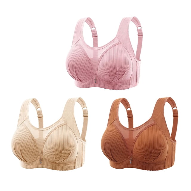 Timegard 3pc Bras for Women No Underwire Mesh Adjustable Strap Full Coverage Breathable Comfy Seniors Bra