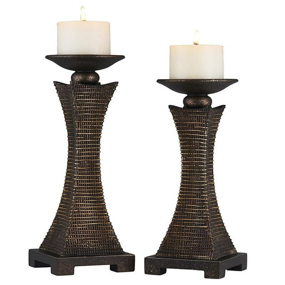 ORE International Kayan 17.25" Tall Polyresin Candleholder in Bronze (Set of 2)
