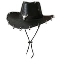 thumbnail image 2 of QSAWXQZ Men's Faux Leather Cowboy Hat Wide Brim with Bull Skull Ornament Halloween Hat Free Size, 2 of 5