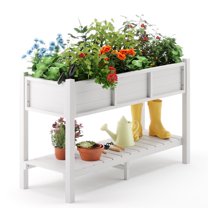 Dycanpo Raised Garden Bed with Legs and Storage Shelf, Outdoor Planter Box, 47x19x28in, White